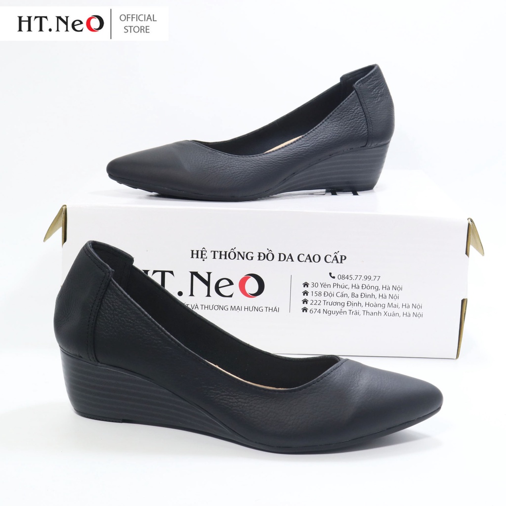 Giày nữ đế xuồng HT.NEO da bò thật 100% ,đế xuồng cao 5cm , kiểu dáng mũi nhọn ,thiết kế sang trọng ,lịch sự GM02