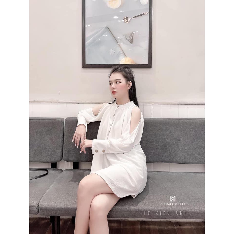 [Mã WASKT410K giảm 10K đơn 50K] Váy Sơ Mi Hở Vai Đũi Lụa Nhăn Cao Cấp | BigBuy360 - bigbuy360.vn