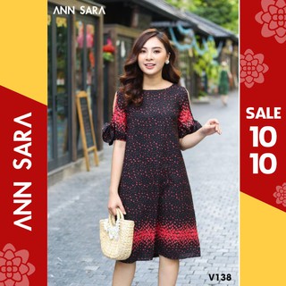 V138 - Đầm suông hoa nhí đỏ nơ tay ANN SARA
