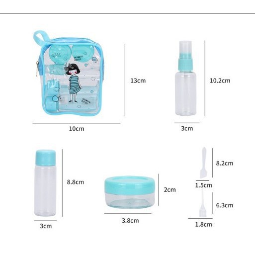 Bộ Chiết Mỹ Phẩm 7 món Mini Du Lịch Siêu Xinh kèm túi zip