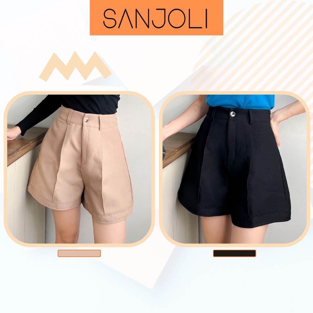 Quần Ống Rộng SANJOLI Quần Short Nữ Lưng Cao Đứng Xốp Nhẹ Đẹp Ulzzang Phong Cách Trẻ Trung Hack Dáng Màu Nâu Đen QD008