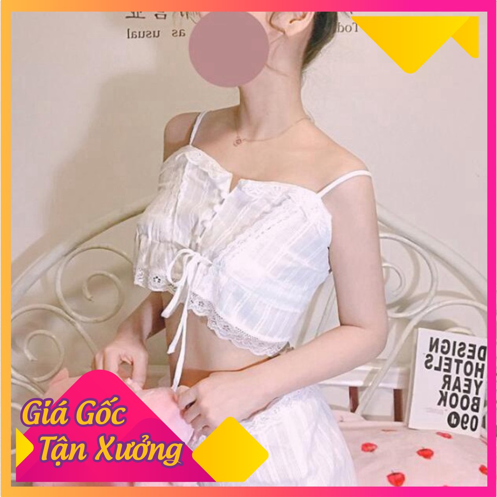 [Bản Đẹp] Bộ đồ ngủ mặc nhà màu trắng phối ren quyến rũ phong cách tiểu thư | BigBuy360 - bigbuy360.vn