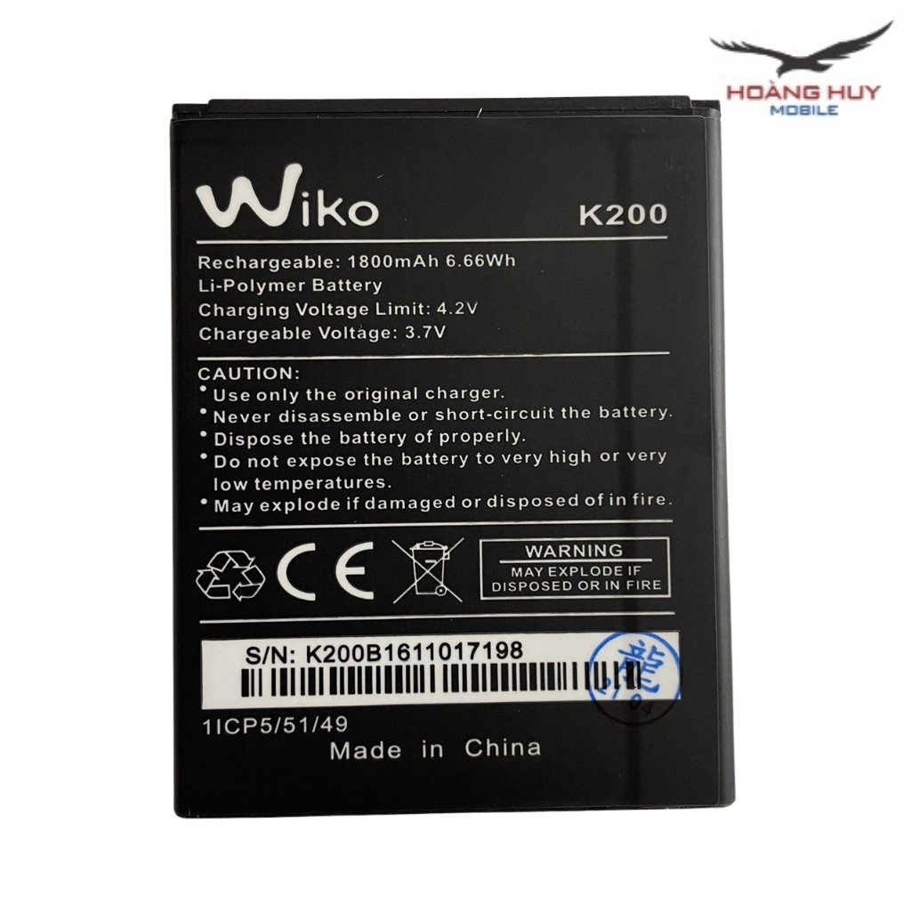 Pin Wiko Sunny 3 Plus K200 Dung Lượng 1800mAh Hang Zin Nhập Khẩu Bảo Hành 6 Tháng 1 Đổi 1