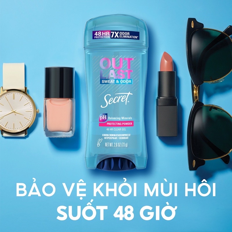 Lăn khử mùi nữ Secret Clear gel Protecting Powder 73g  ngăn mùi & giảm tiết mồ hôi Made in USA