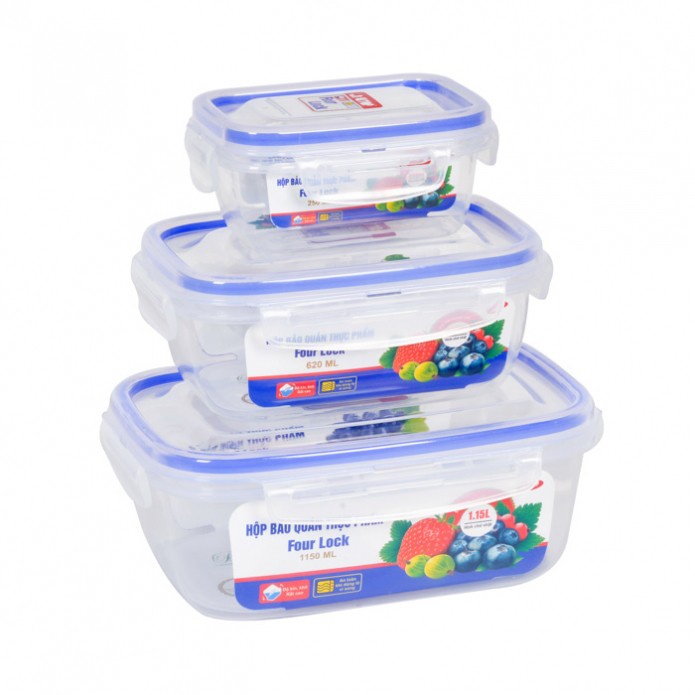 Bộ 3 chiếc hộp thực phẩm dung tích 1150ml, 620ml, 250ml (bộ hộp 2508) - Nhựa Song Long