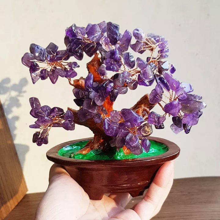 Cây Tài Lộc Bằng Đá Thạch Anh Thiên Nhiên size 16cm - Đá Thach Anh Tím