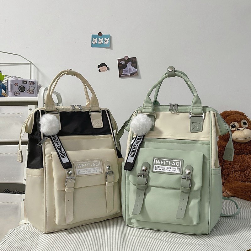 Ba Lô Đi Học / Du Lịch Bằng Nylon Tay Cầm Mềm Mại Phối Màu Tương Phản Thời Trang Cho Nữ