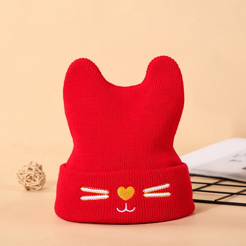 Trẻ em bé mèo con đan len mũ len đỏ hồng / Children baby kitten knitted hat woolen hat rose red