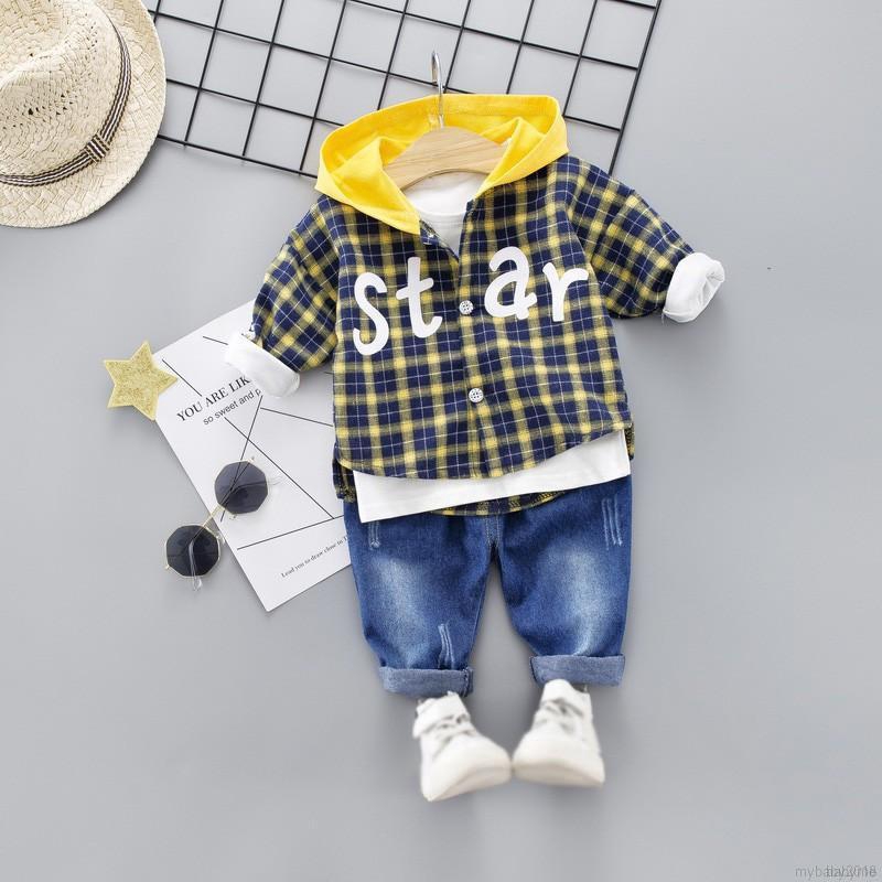 💕 My Baby 💕 Set áo hoodie sọc caro kèm quần dài thời trang cho bé trai
