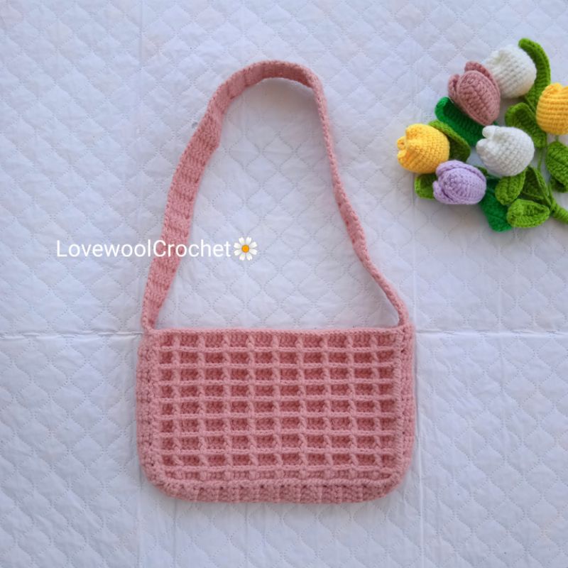 SẴN🍄Túi kẹp nách hoạ tiết waffle basic, lenHandmade