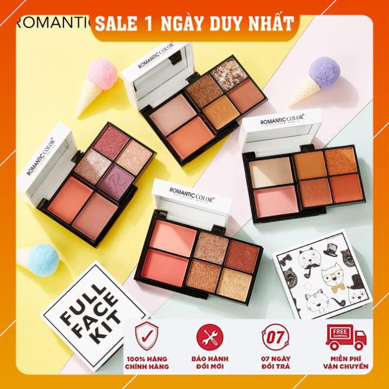 Bộ Trang Điểm 2 Tầng 4 Ô Phấn Mắt + 2 Ô Phấn Má + Phấn Bắt Sáng Của Romantic Color