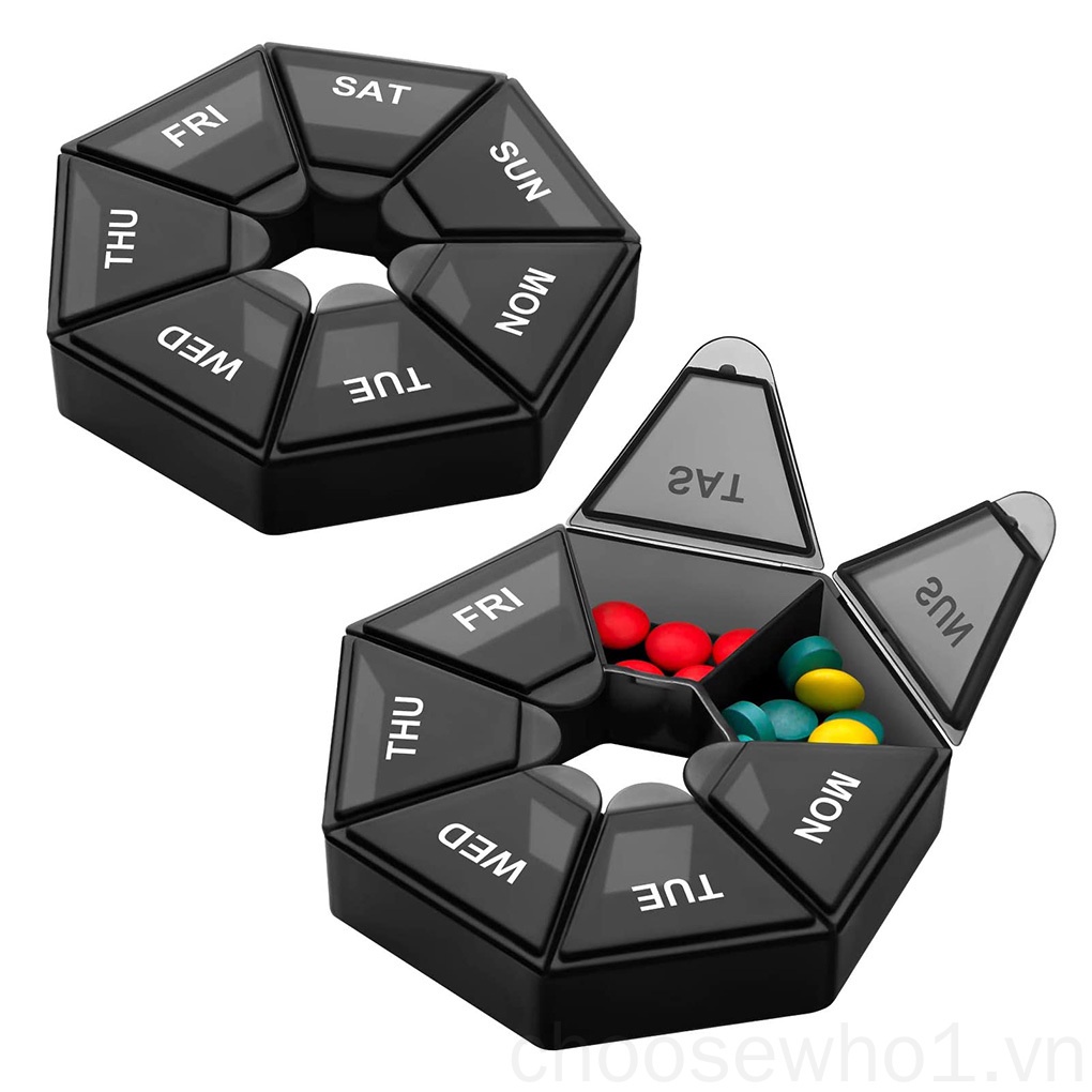 Set 2 hộp đựng thuốc 7 ngăn bằng nhựa tiện dụng khi đi du lịch