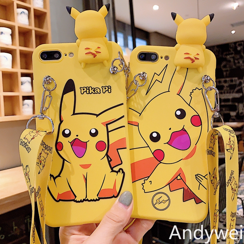 Ốp Lưng Mềm Có Dây In Hình Pikachu Đáng Yêu Cho Xiaomi Redmi Note 5 / 6 / 7 / 8pro / Mi9T / Mia1 / Mia2