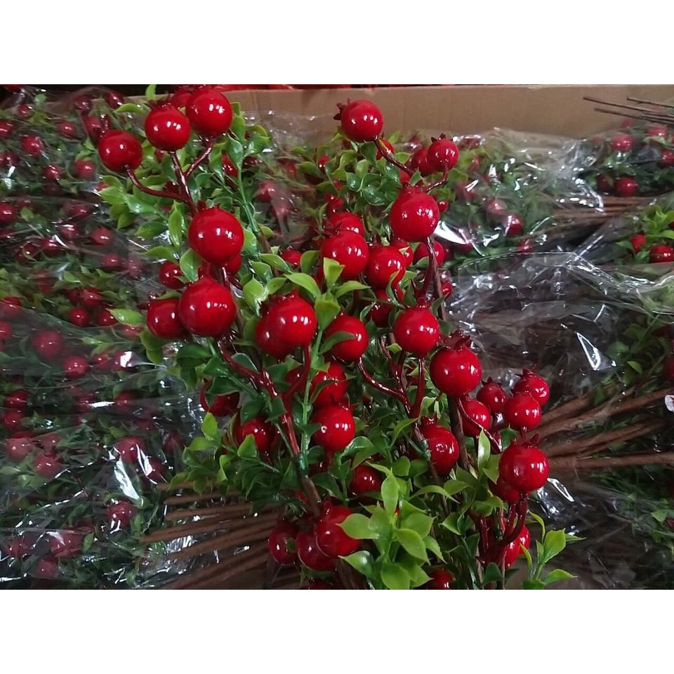 Cành lựu đỏ mini lựu phú quý - Cành lựu giả trang trí mang lại tài lộc, thịnh vượng