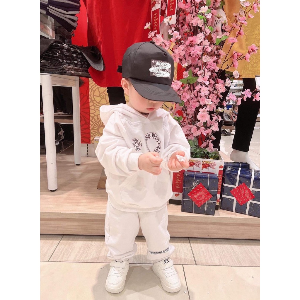 Bộ quần áo nỉ chorme heart basic cho bé , set hoodie trẻ em unisex , Kid_genZ