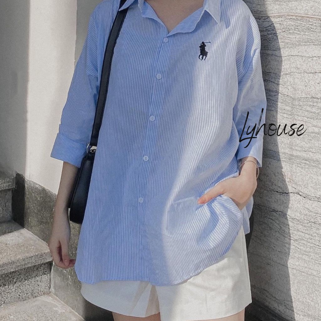 Áo sơ mi nữ form rộng kẻ ngựa thêu Kiểu Màu  đen xanh đẹp ngắn tay ulzzang vintage hàn quốc cao cấp