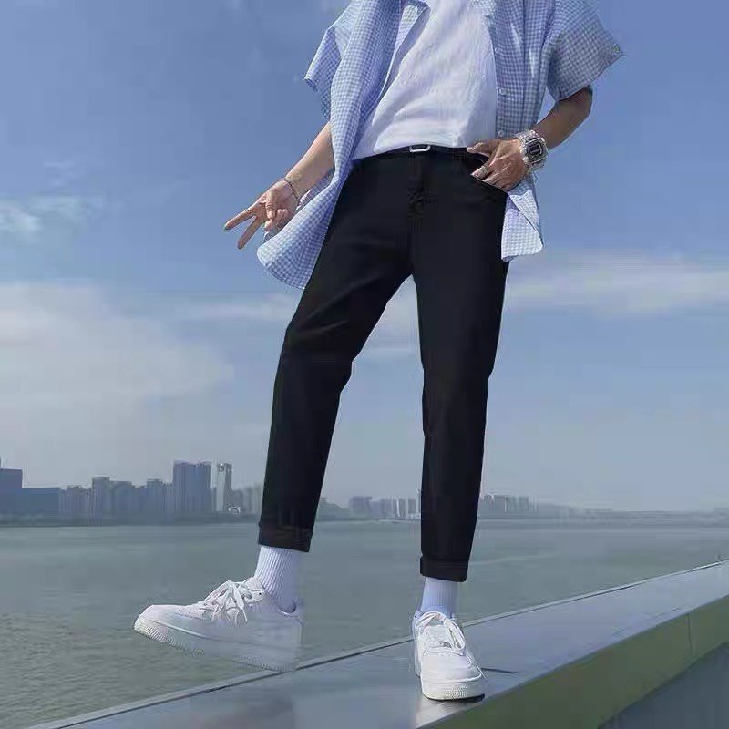 quần jean nam 2 màu xanh và đen dáng baggy hàn quốc co dãn tốt