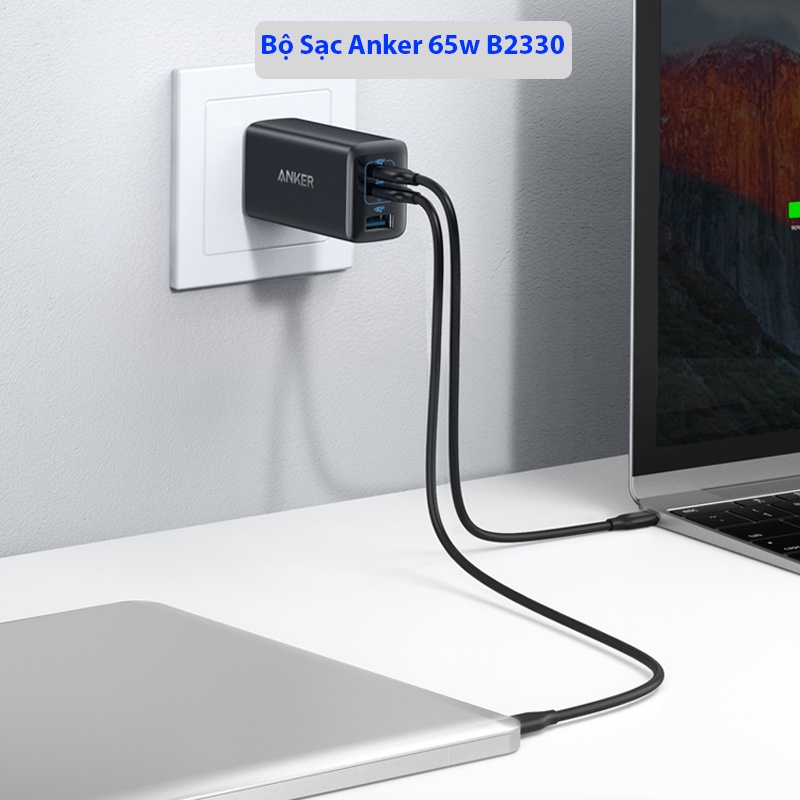 Bộ Củ + Cáp Sạc Anker 65w B2330 kèm cáp C to C 1m Sạc Nhanh Điện Thoại Máy Tính Laptop