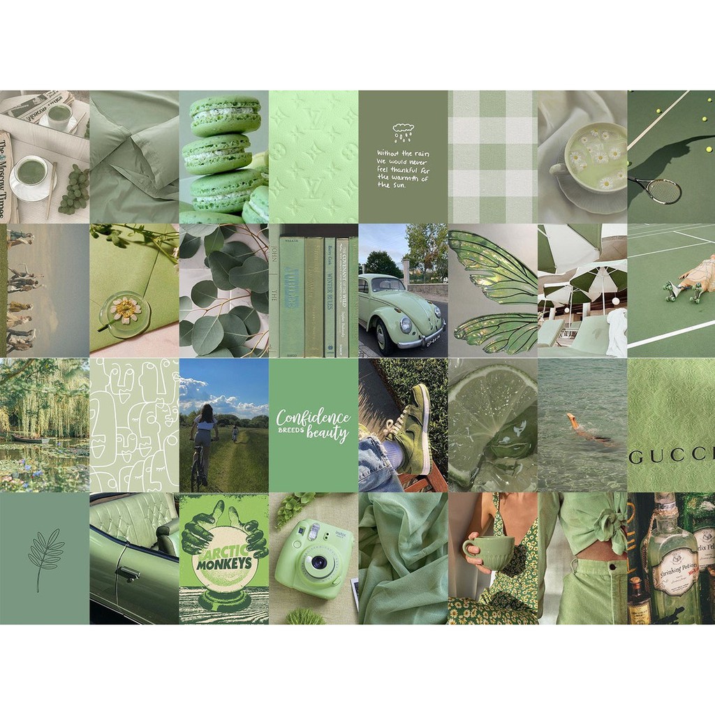 12 tấm Wall Collage keo sẵng dán tường trang trí phòng ngủ - theme Sage green