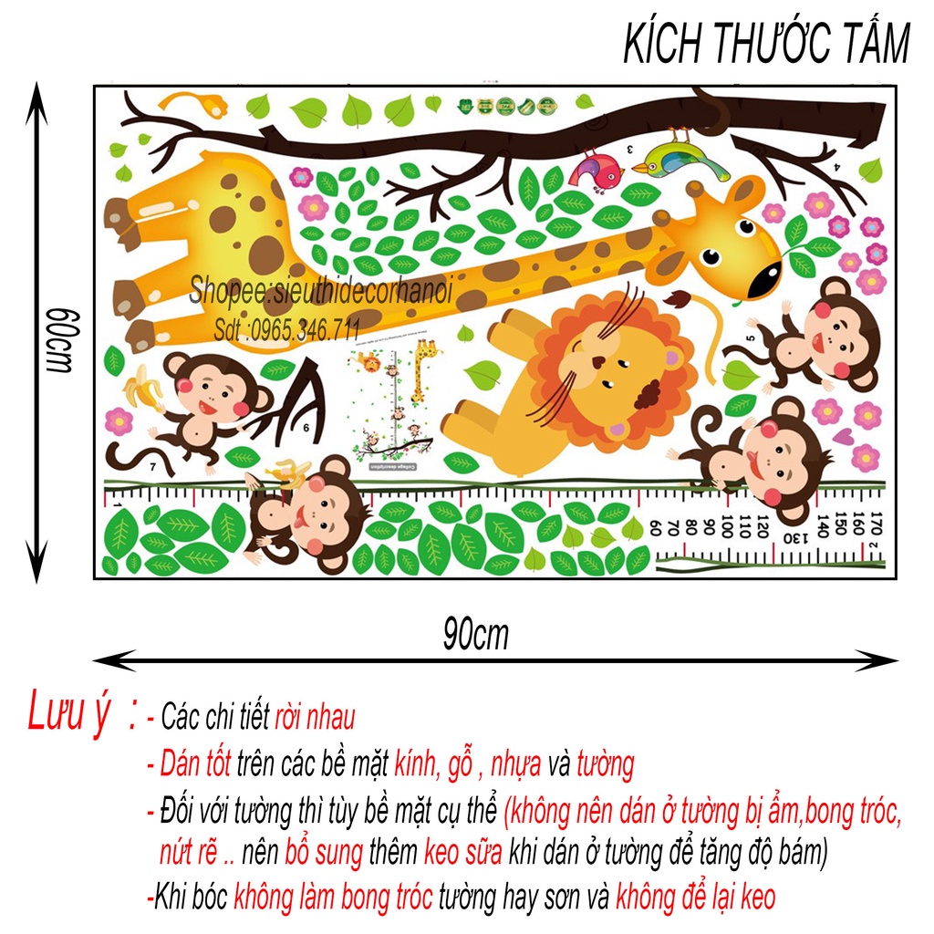 Decal dán tường THƯỚC ĐO CHIỀU CAO cho bé nhiều mẫu. Đề can dán tường trang trí phòng ngủ