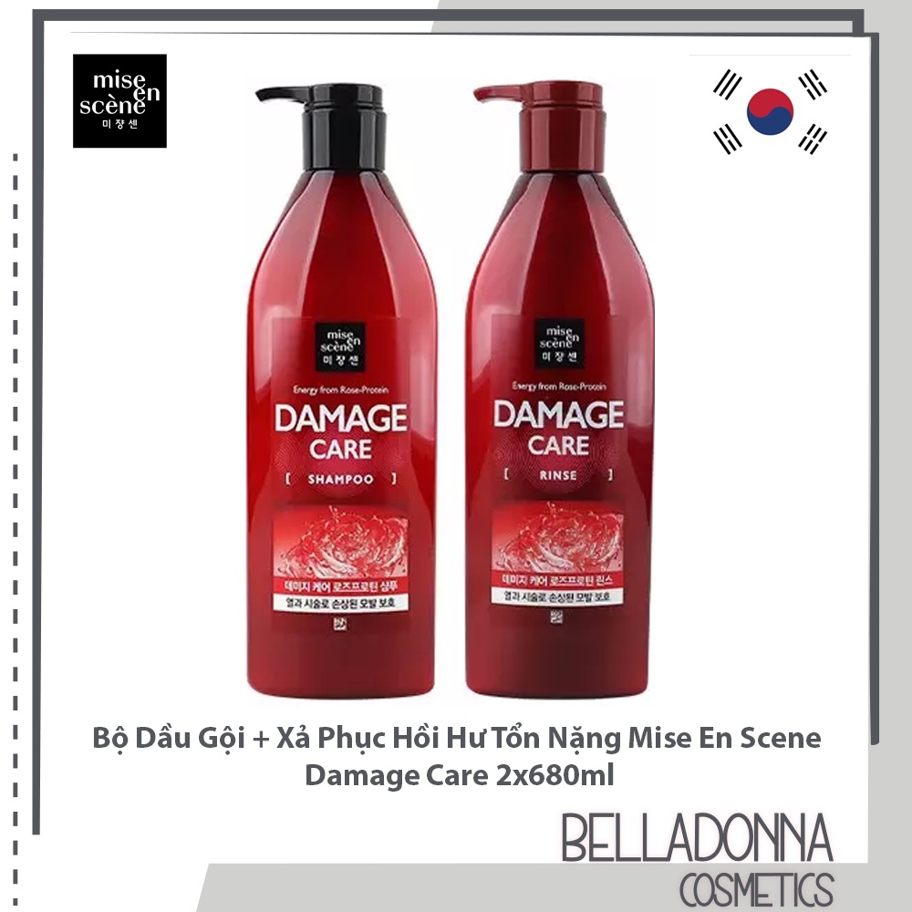 Bộ Dầu Gội + Xả Phục Hồi Tóc Hư Tổn Nặng Mise En Scene Damage Care 2x680ml