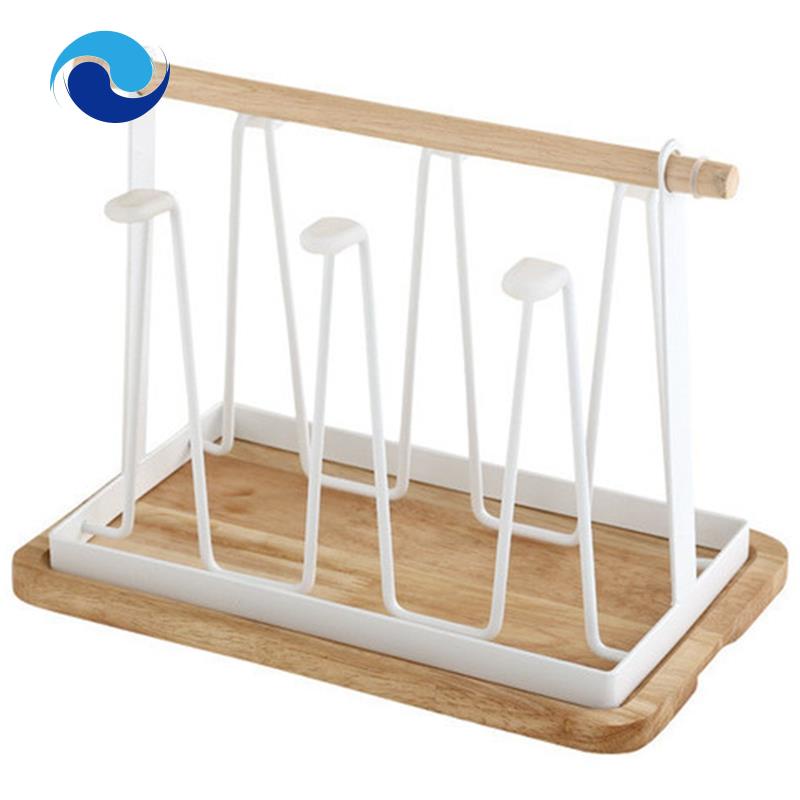 Giá Đỡ Cốc Uống Nước Di Động Bằng Sắt Kèm Khay Ráo Nước Cho Nhà Bếp