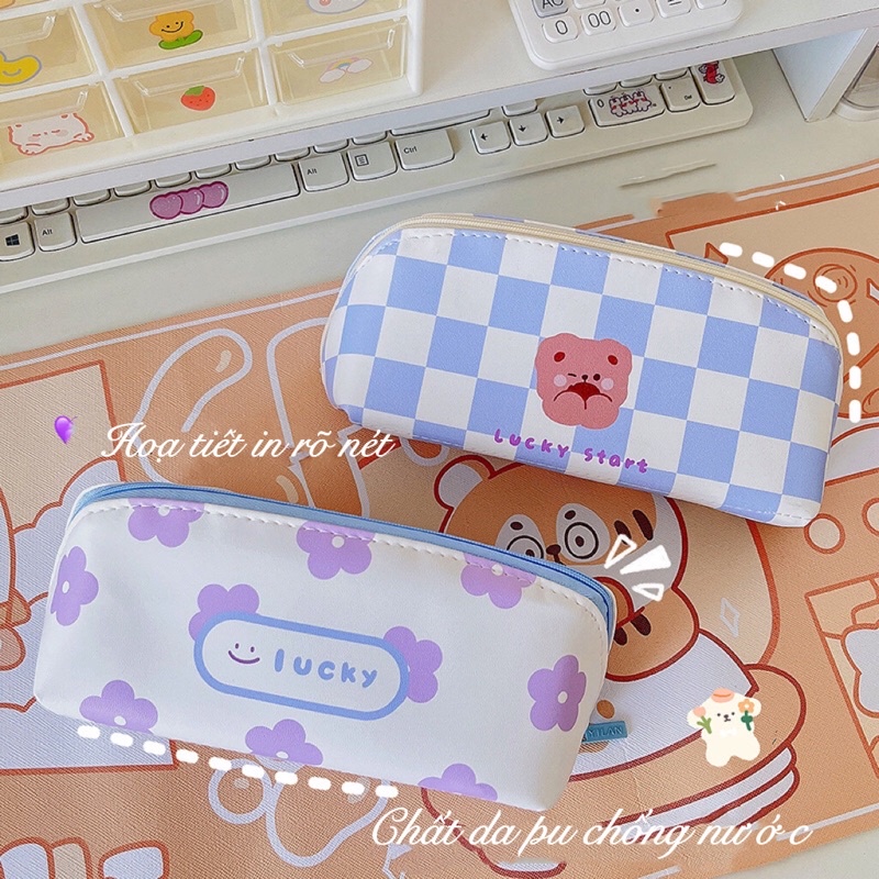 Bóp viết kiểu kẻ caro Da PU