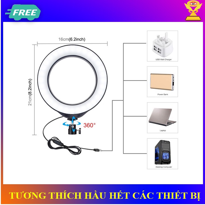 Đèn Livestream size 21cm và  giá đỡ 2 điện thoại Hỗ Trợ Chụp Ảnh Make up Trang Điểm 3 Chế Độ Sáng