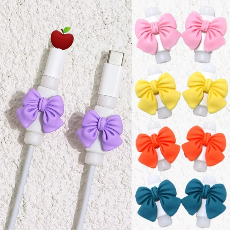 Set 2 Phụ Kiện Bảo Vệ Dây Cáp Sạc USB Hình Nơ Bằng Nhựa Chất Lượng Cao iphone