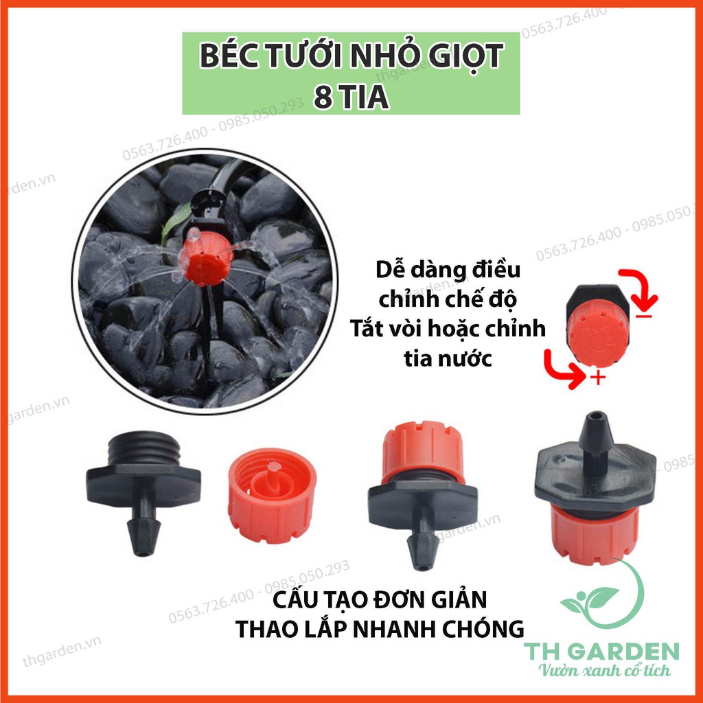 10 Đầu Béc Nhỏ Giọt 8 Tia Cho Hệ Thống Tưới Nhỏ Giọt - Bán Kính Tưới Cây Tới 30cm - Có thể phun tới 70 lít /giờ