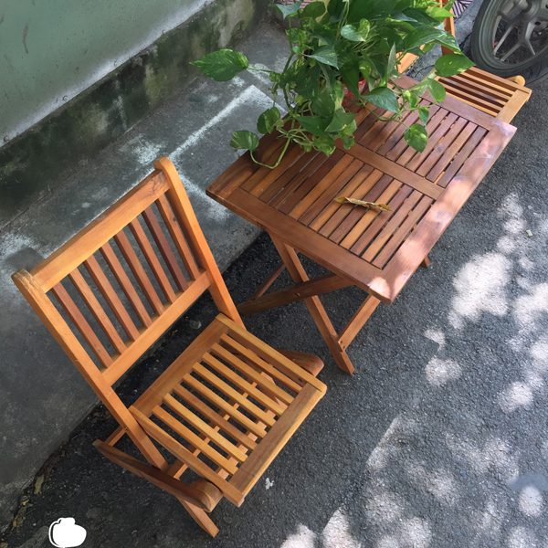 Bàn gỗ vuông cà phê gấp - Gỗ tự nhiên - Bàn ghế cafe sân vườn