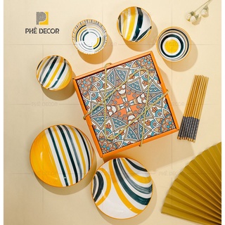 Bộ bát đĩa hoa văn cao cấp BD36 Phê Decor