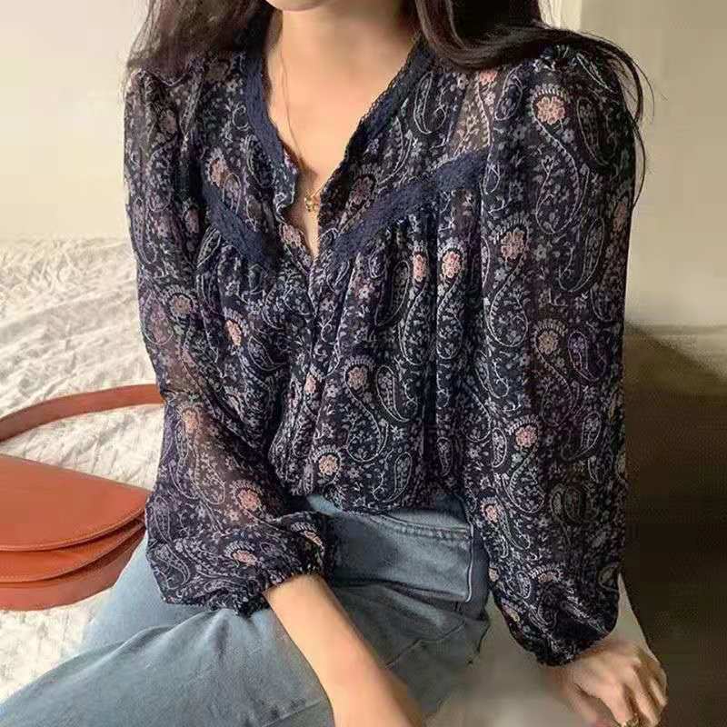 Áo Sơ Mi Nữ Tay Dài Họa Tiết Hoa Thời Trang Phong Cách retro