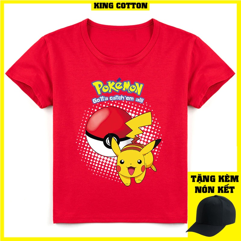 Áo thun cho bé pikachu 4 màu, Có size người lớn, King Cotton