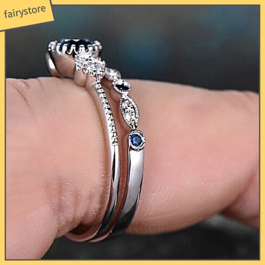 Bộ 2 Nhẫn Hợp Kim Đính Đá Kiểu Dáng Sang Trọng