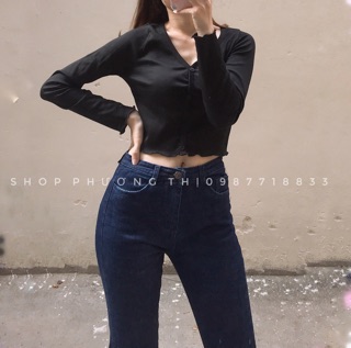 Áo croptop tăm dài tay ulzzang (hình shop tự chụp/sẵn)