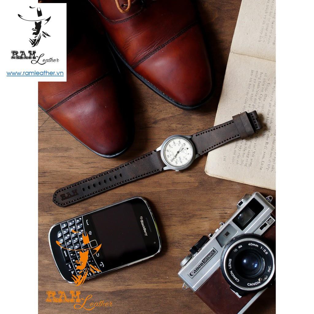 Dây Đồng Hồ Da Bò Cho Casio Ae1200 Whd Và Seiko 5 37mm  - Da Sáp Ngựa Điên Cực Chất +