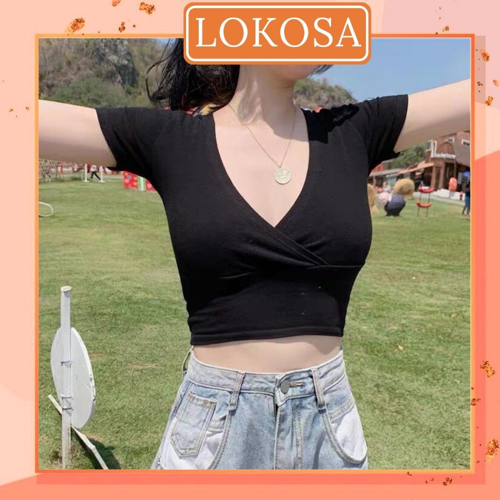 Dây Cột tóc(QUÀ TẶNG) tăm nhiều màu mix với Áo Croptop Kiểu LOKOSA Áo Crt Nữ Ôm Body AO060 | BigBuy360 - bigbuy360.vn