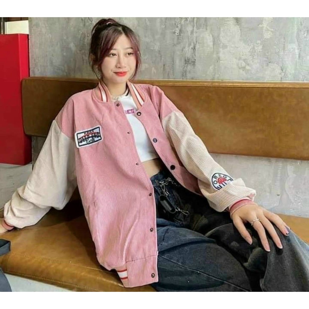 Áo Khoác Nhung Gân Form Rộng BomBer Thêu Hình Cầu Vồng | BigBuy360 - bigbuy360.vn