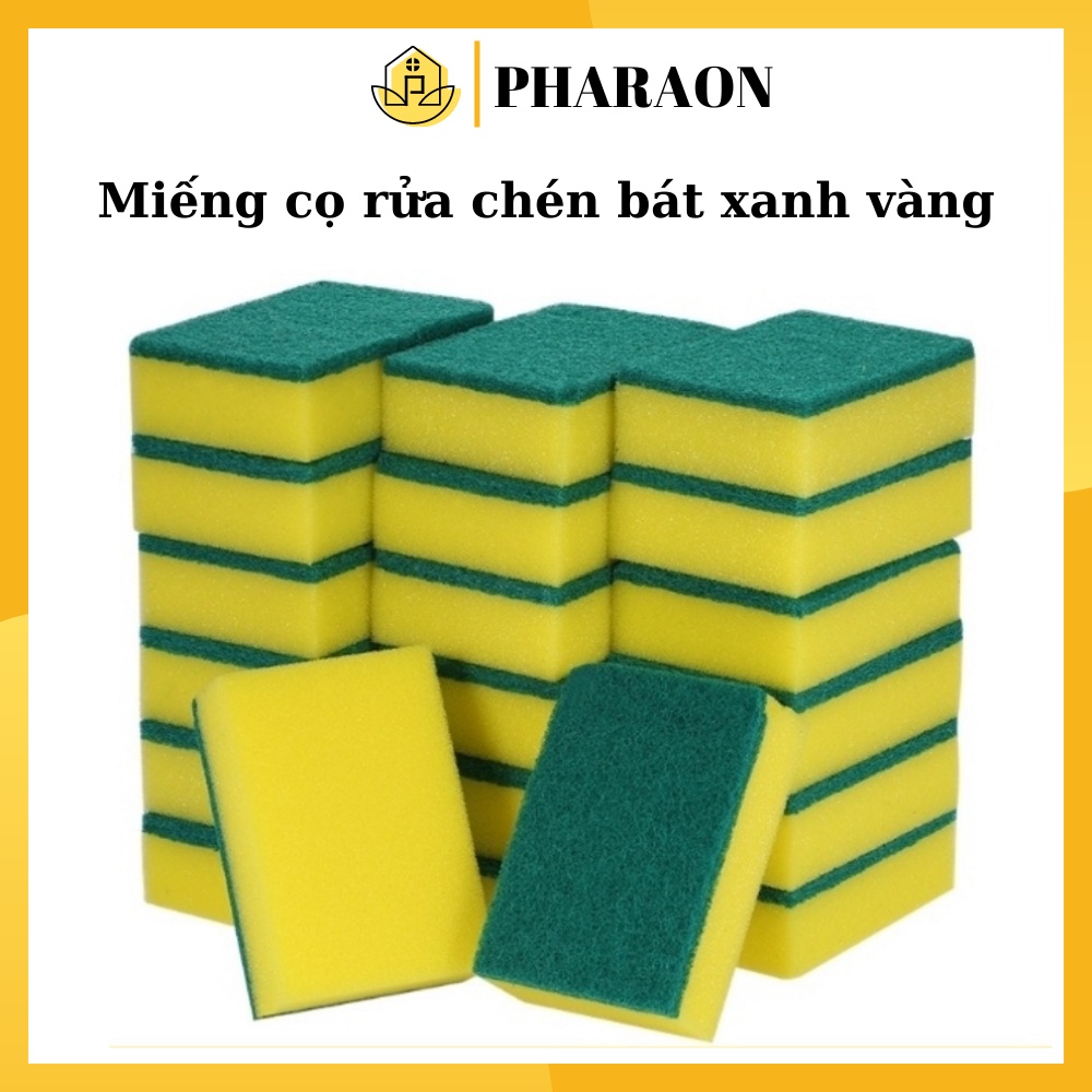 Miếng cọ rửa chén bát xanh vàng tiện dụng - Miếng bọt biển cọ rửa xoong nồi