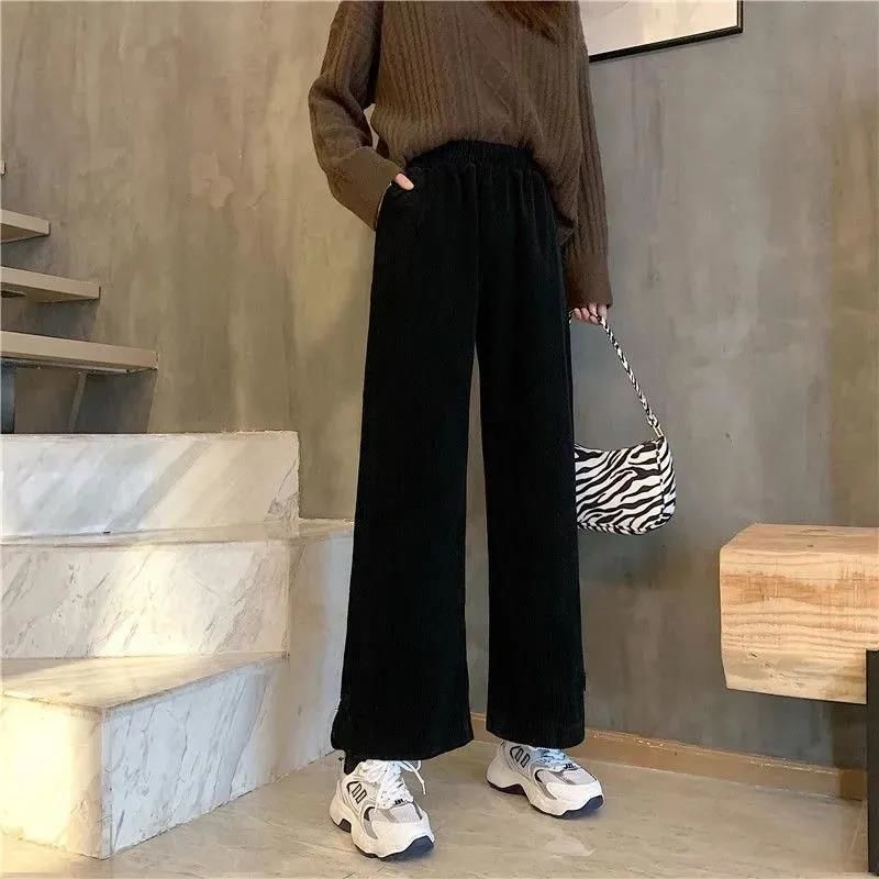 Quần dài lưng cao ống rộng phong cách retro hàng mới dành cho nữ