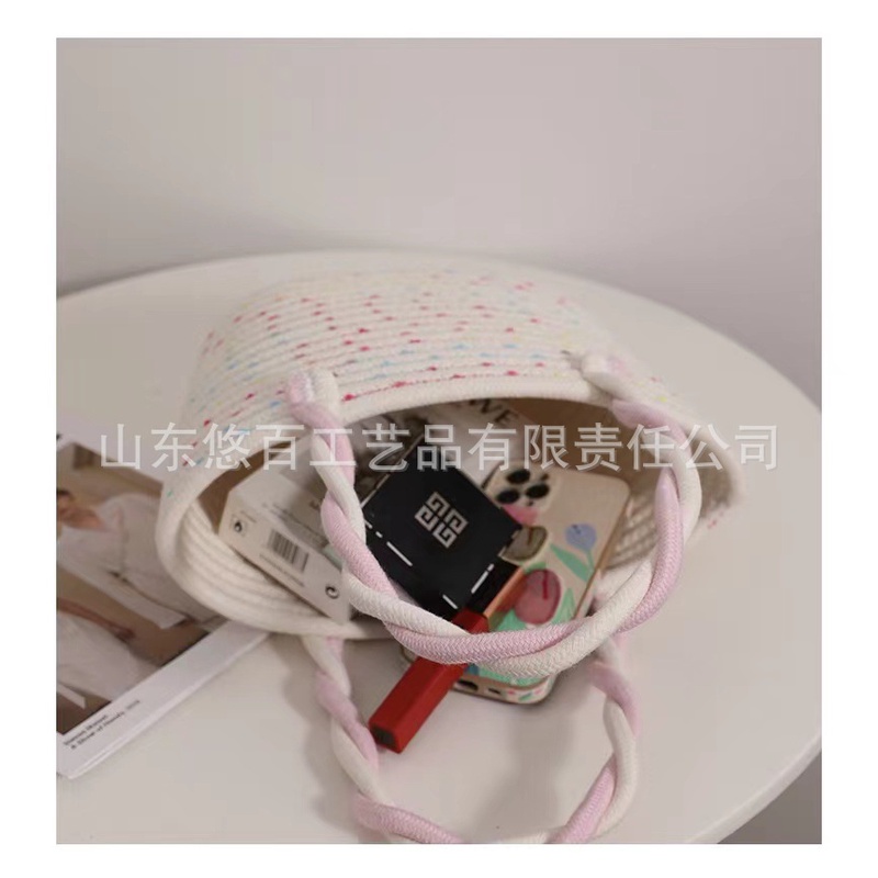 Túi Xách Cotton Dệt Tay Màu Hồng Phong Cách Mới Nhỏ Gọn Tươi Trẻ Dành Cho Nữ Đi Du Lịch / Dã Ngoại / Đi