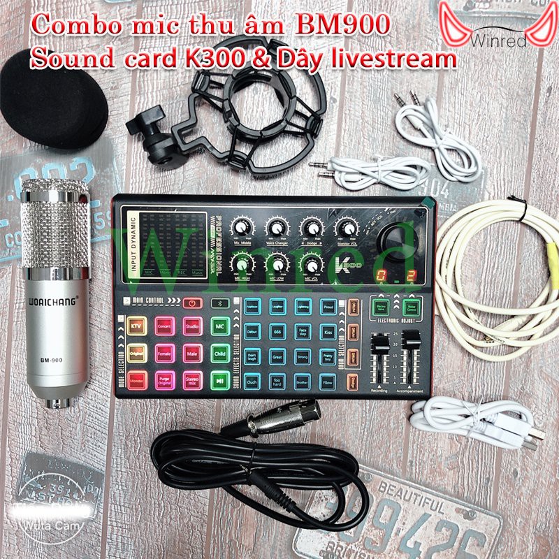 Bộ Mic thu âm bm900 sound card k300 dây livestream chế - Trọn bộ thu âm sound card k300 hỗ trợ autu tune bluetooth ♥️♥️