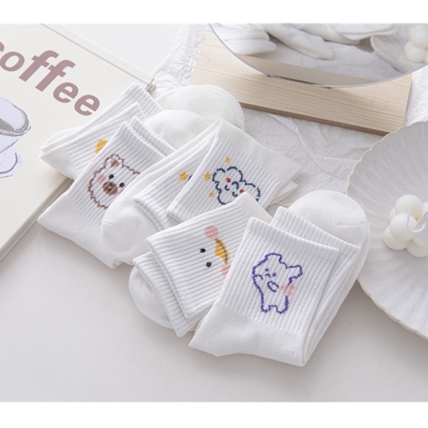 Vớ trắng hình đầu cún, gấu cổ cao