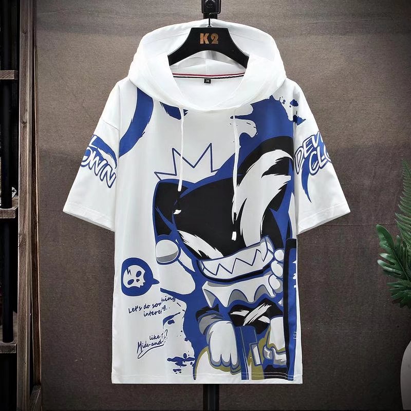 Áo Thun Tay Ngắn Có Mũ Trùm Đầu Phong Cách Thời Trang Nhật Bản Cho Nam Giới Có size Lớn [M-5XL]