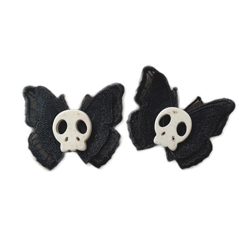 Kẹp tóc mỏ vịt họa tiết bướm phối đầu lâu phong cách lolita gothic thời trang halloween nhiều màu sắc