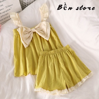 Bộ đồ ngủ nơ bản to 2 dây xinh xắn dành cho nữ