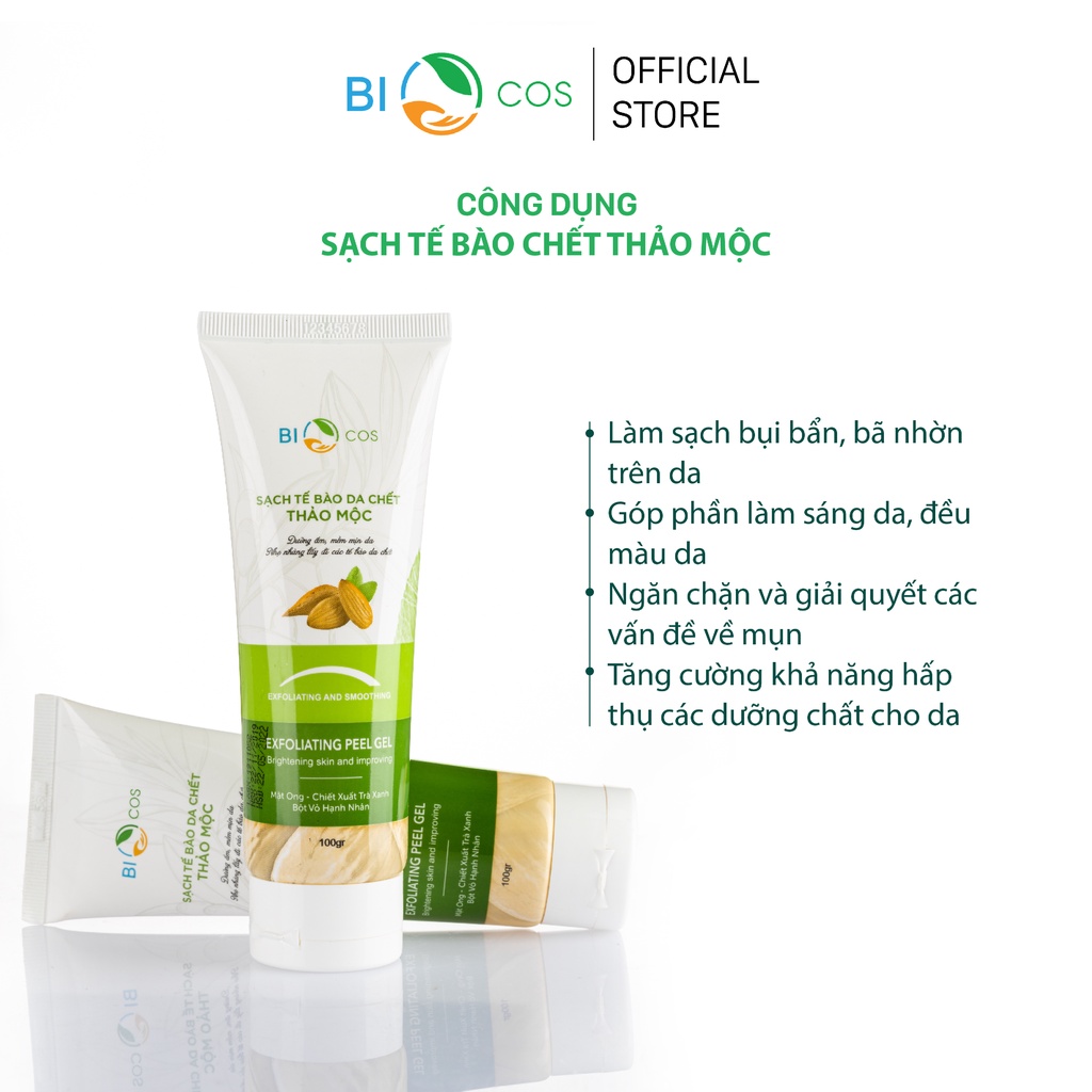 Tẩy Da Chết Thảo Mộc BIOCOS 100g - Exfoliating Peel Gel Sạch Da, Dưỡng Ẩm, Sáng Mịn