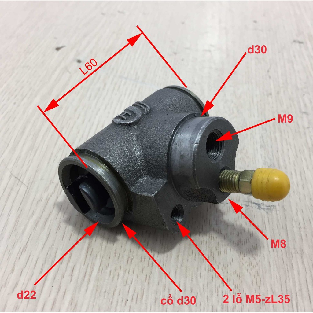 Bơm dầu bánh Sau (heo bánh) BJ1028 loại có xả gió, F22, ĐK mâm F30, 2 lỗ M6 tâm lỗ bắt 35, lỗ dầu M10.