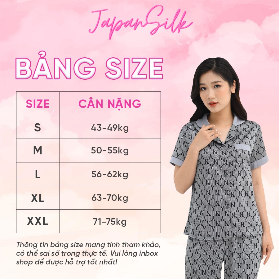 Đồ Bộ Nữ Lụa Mặc Nhà Pijama Cao Cấp JAPANSILK áo ngắn tay quần đùi họa tiết hoa lá nền xanh nhạt